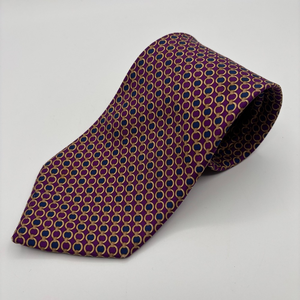 Brooks Brothers Makers Silk Necktie Burgundy Gold Chain Link Tie Handmade USA